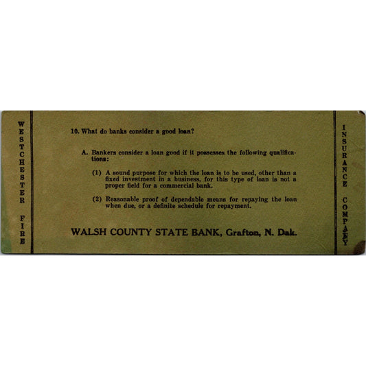 Walsh County State Bank Grafton ND Antique Blotter Card AJ5-H6