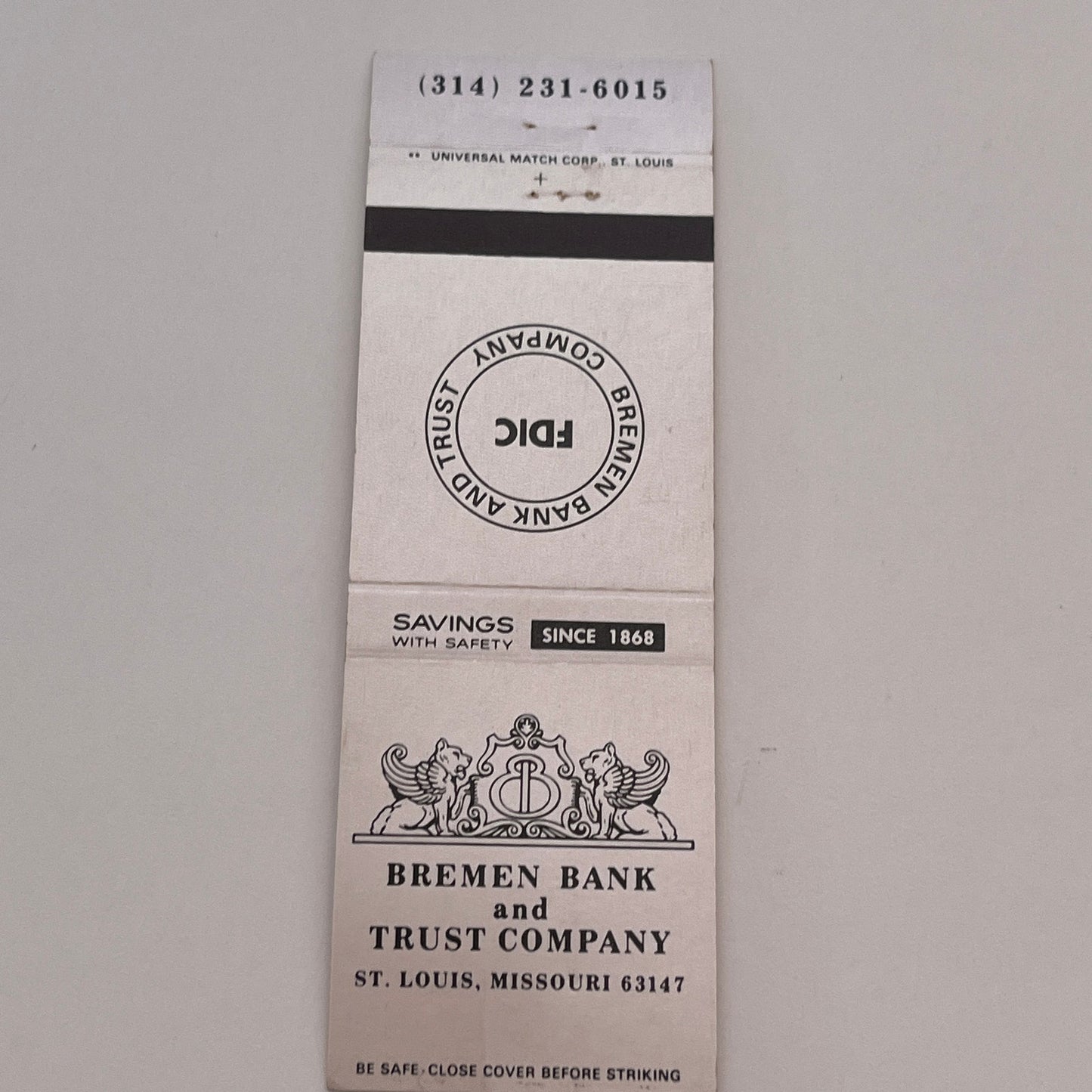 Bremen Bank and Trust Company St Louis MO Vintage Matchbook Cover TB6-MB2-3