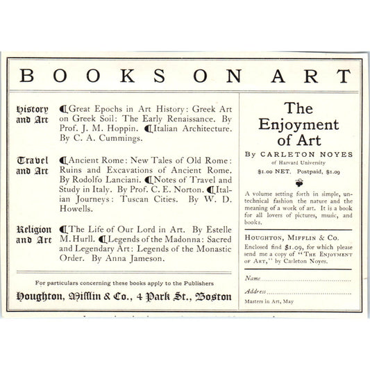 Books on Art Houghton, Mifflin and Co Boston c1905 Victorian Ad AE9-MA4