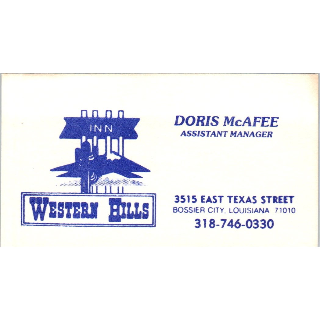 Western Hills Doris McAfee Bossier City LA Vintage Business Card SD8-B22