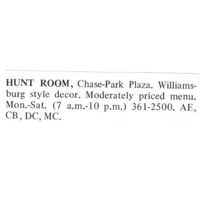 Hunt Room Chase-Park Plaza St. Louis 1971 Magazine Ad AD8-O1