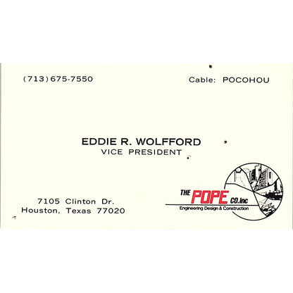 The Pope Co Engineering Design Eddie R. Wolfford Houston Tx Business Card SF3-B5