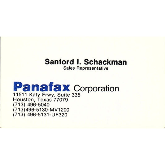 Panafax Stanford I Schackman Houston Texas Vintage Business Card SB4-B9