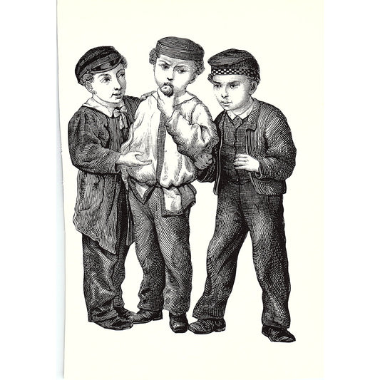 Three Victorian Boys Vintage Pictures and Prattle Engraving 5x7 V19