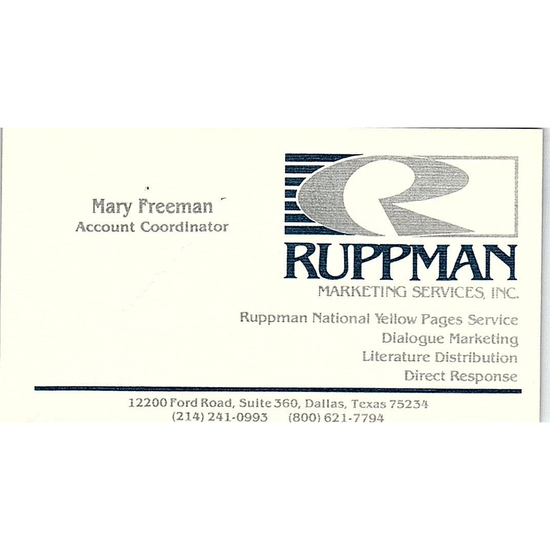 Mary Freeman Ruppman Marketing Services Dallas Vintage Business Card SE3-B16