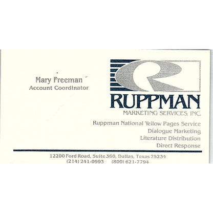 Mary Freeman Ruppman Marketing Services Dallas Vintage Business Card SE3-B16