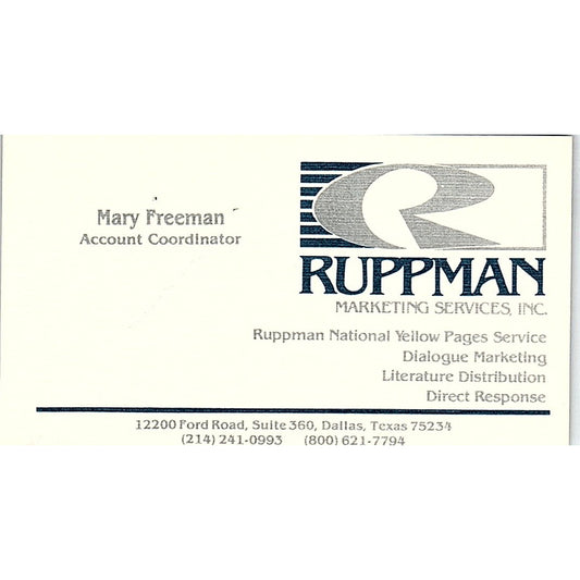 Mary Freeman Ruppman Marketing Services Dallas Vintage Business Card SE3-B16