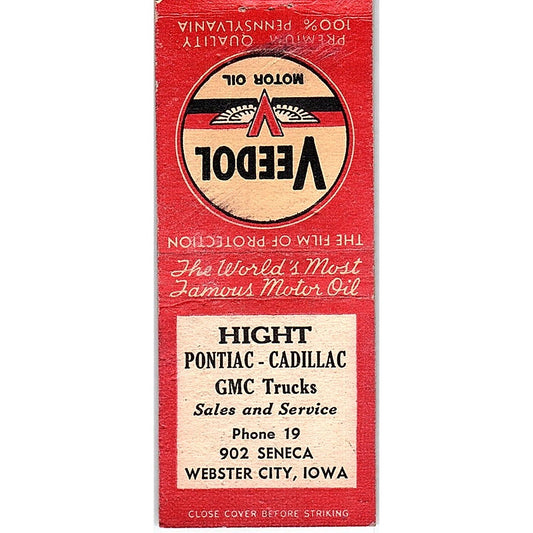 Hight Pontiac Cadillac GMC Trucks Webster City IA Vintage Matchbook Cover SF3-Y8