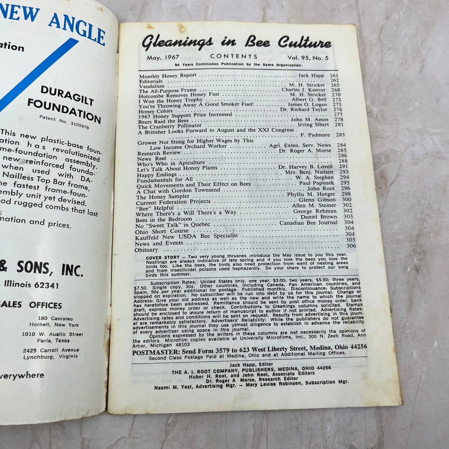 1967 May Gleanings in Bee Culture Magazine Bees Beekeeping Honey TD7