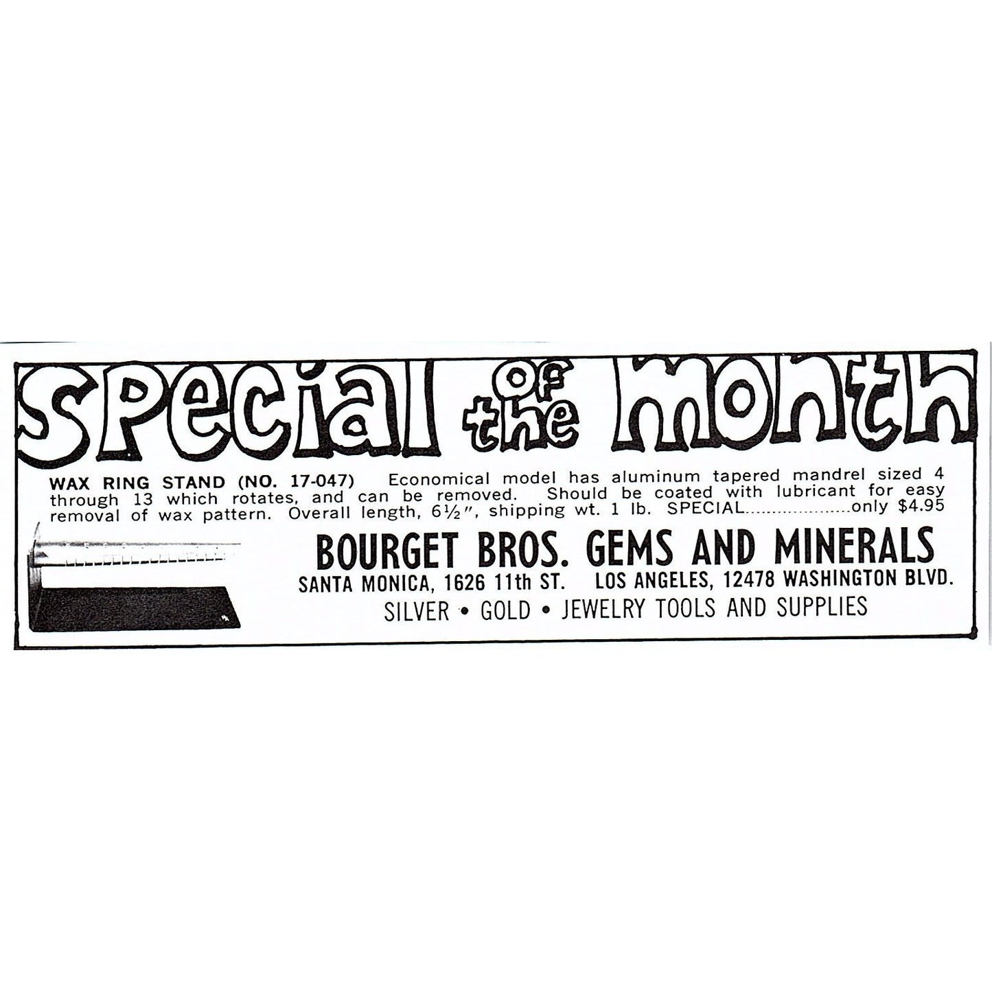 Bourget Bros. Gems & Minerals Los Angeles CA 1972 Ad AF8-M4