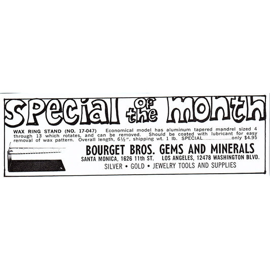 Bourget Bros. Gems & Minerals Los Angeles CA 1972 Ad AF8-M4
