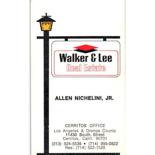 Allen Nichelini Walker & Lee Real Estate Cerritos Vintage Business Card SD4-B5
