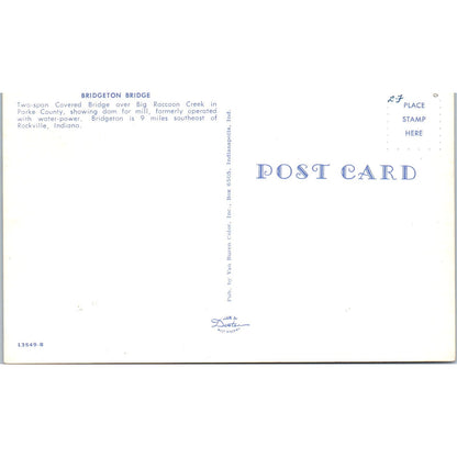 Bridgeton Bridge Parke County IN Big Raccoon Creek Covered Bridge Postcard PD3