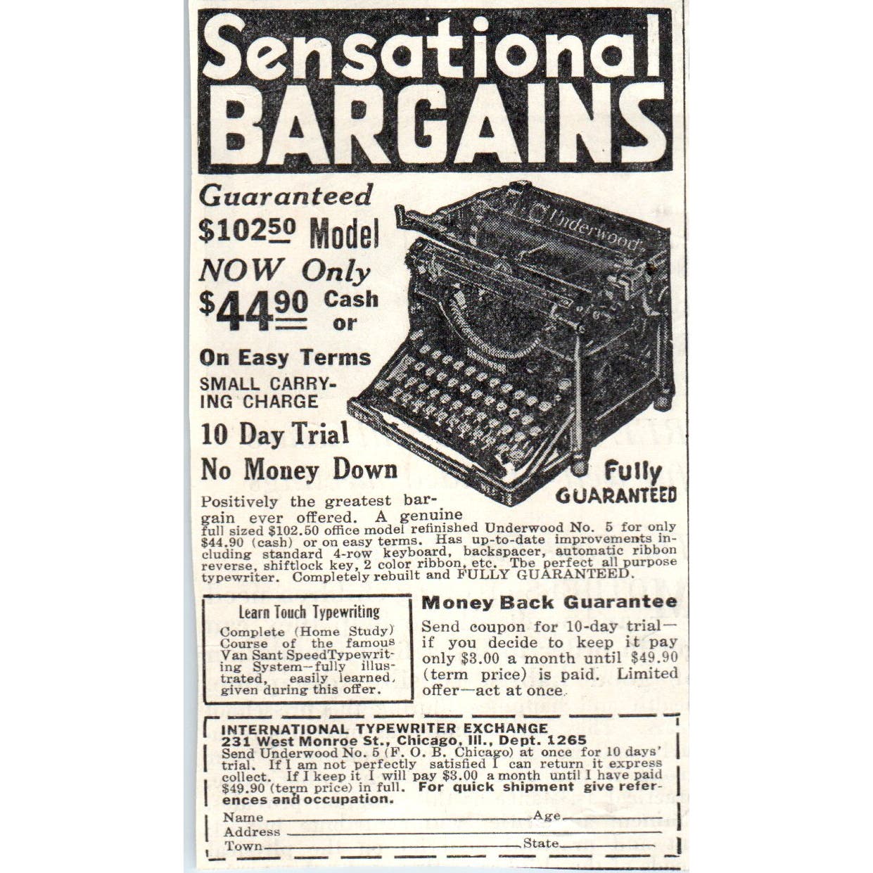 International Typewriter Exchange Chicago IL 1930s Magazine Advertisement AE4-I1