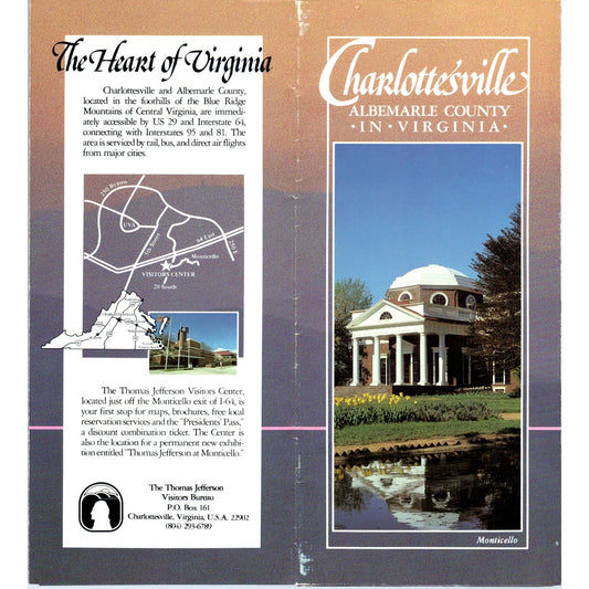 Vintage Charlottesville Albemarle County VA Travel Brochure TH2-O1