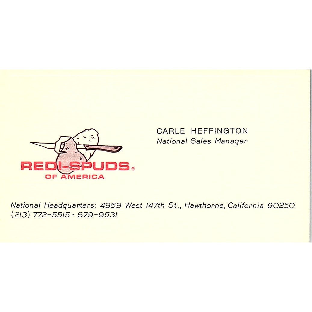Carle Heffington Redi-Spuds of America Hawthorne CA Vtg Business Card SD9-B10
