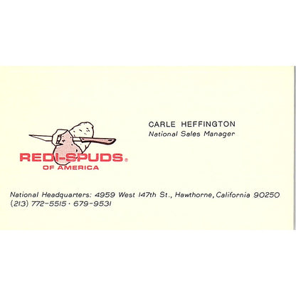 Carle Heffington Redi-Spuds of America Hawthorne CA Vtg Business Card SD9-B10