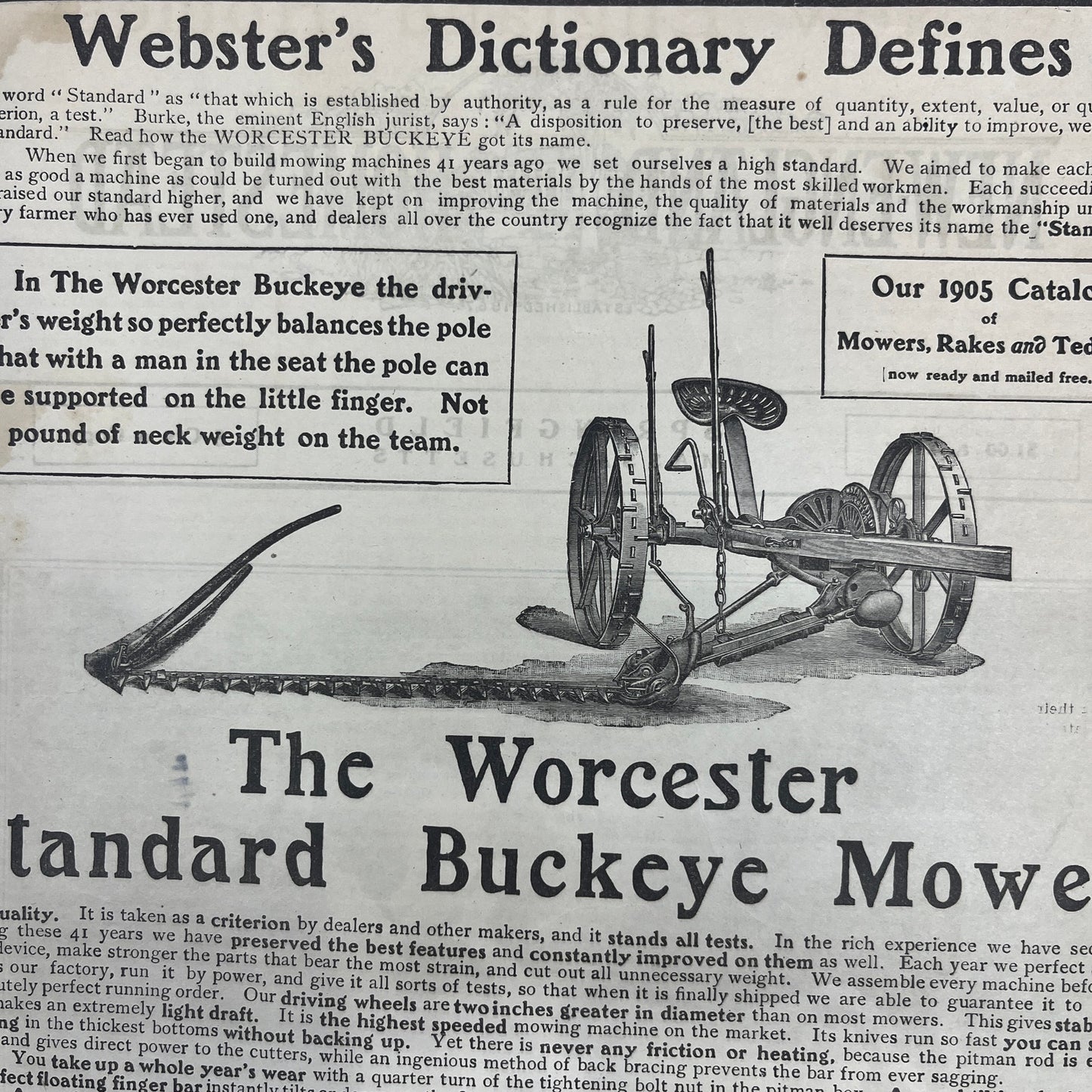 The Worcester Standard Buckeye Mower Richardson Mfg Co 1905 Magazine Ad FL6-11