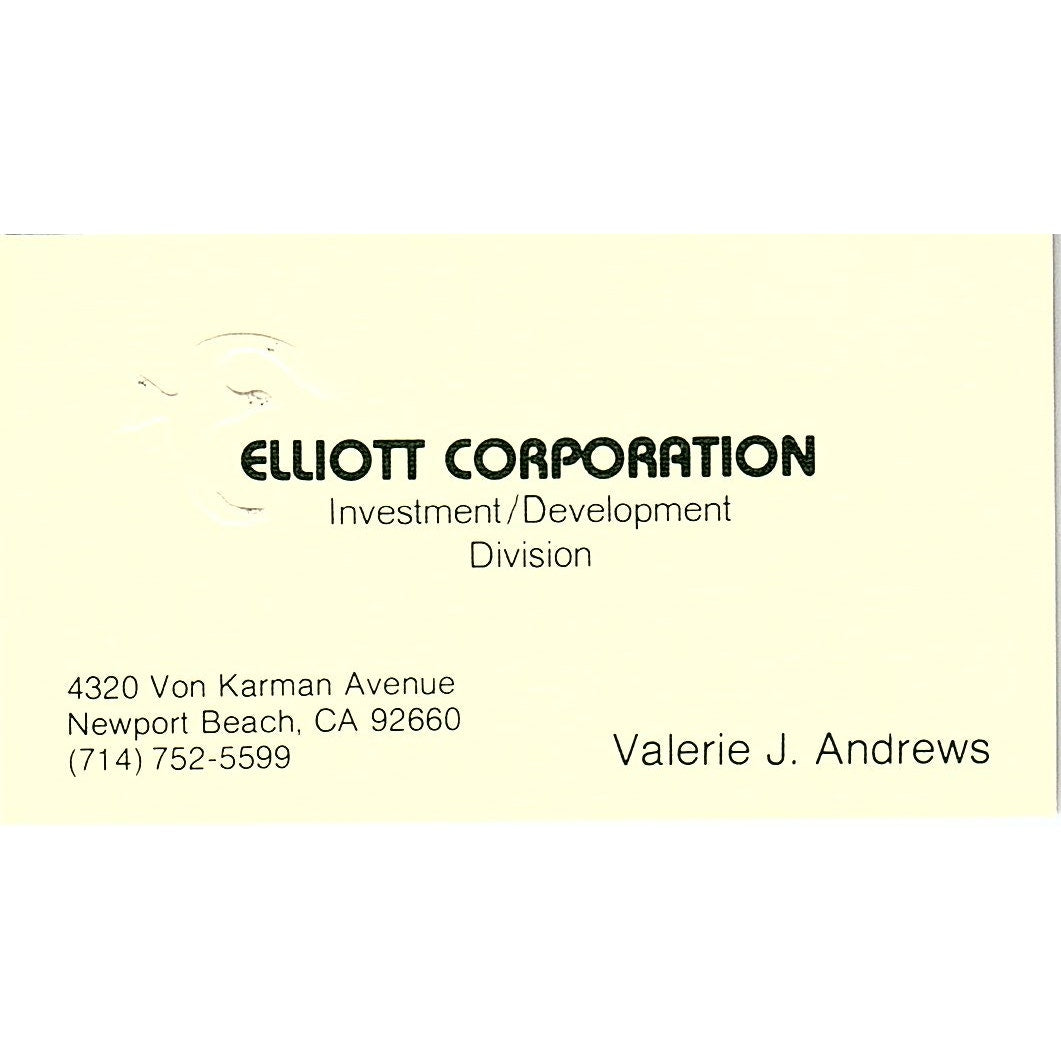 Valerie J Andrews Elliott Corporation Newport Beach CA Vtg Business Card SE3-B14