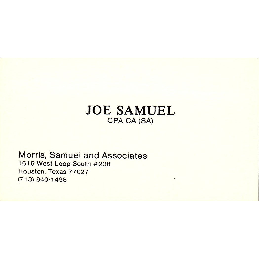Joe Samuel Morris, Samuel & Associates CPA Houston Vintage Business Card SD9-B1