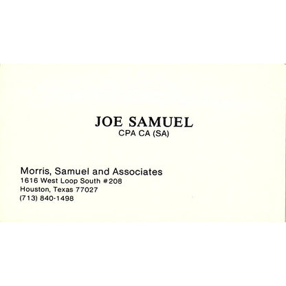 Joe Samuel Morris, Samuel & Associates CPA Houston Vintage Business Card SD9-B1