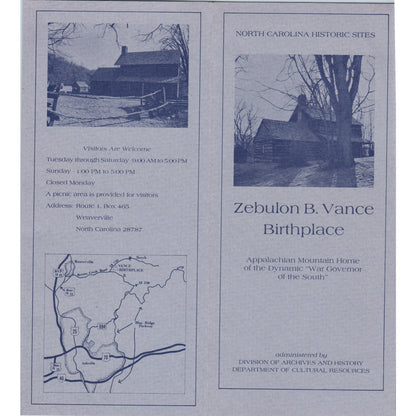 Vtg Zebulon B. Vance Birthplace North Carolina Fold Out Travel Brochure H5-5