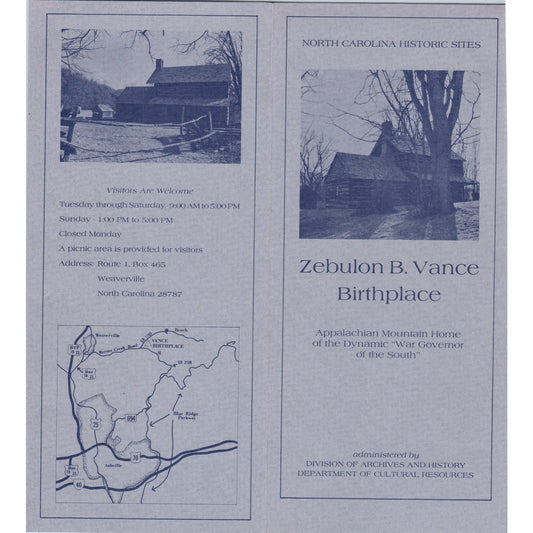 Vtg Zebulon B. Vance Birthplace North Carolina Fold Out Travel Brochure H5-5