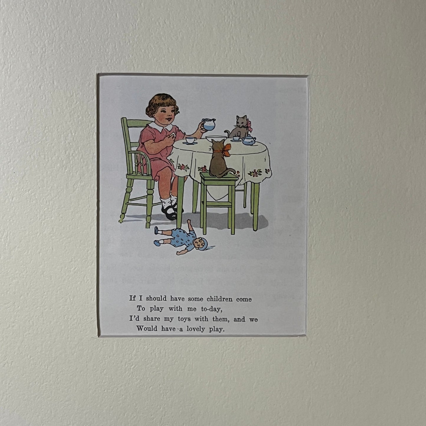 Vintage Children's Book Tea Party With Cats Matted Art Print 9x12 V4
