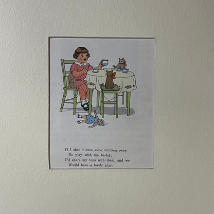 Vintage Children's Book Tea Party With Cats Matted Art Print 9x12 V4