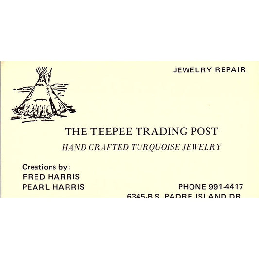 The Teepee Trading Post Fred Harris Pearl Harris Vintage Business Card SB4-B2