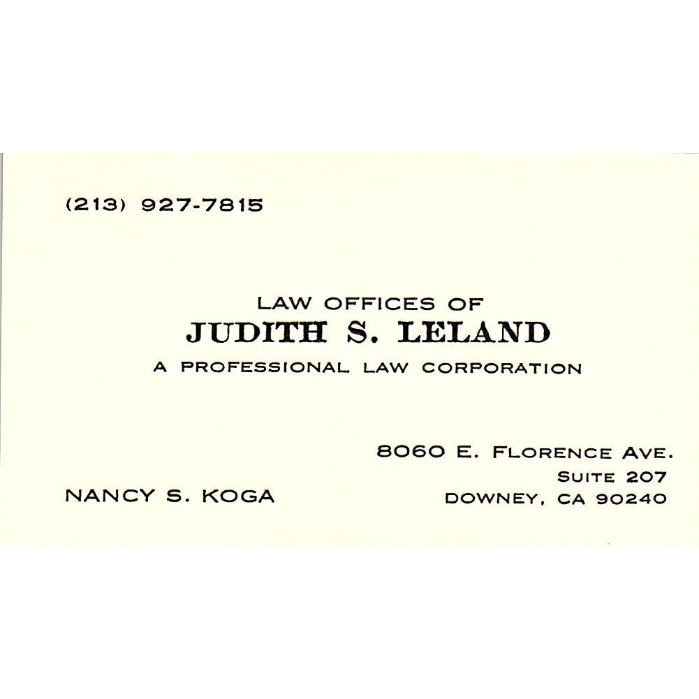 Judith S Leland Law Office Nancy S Koga Downey CA Vintage Business Card SE3-B12