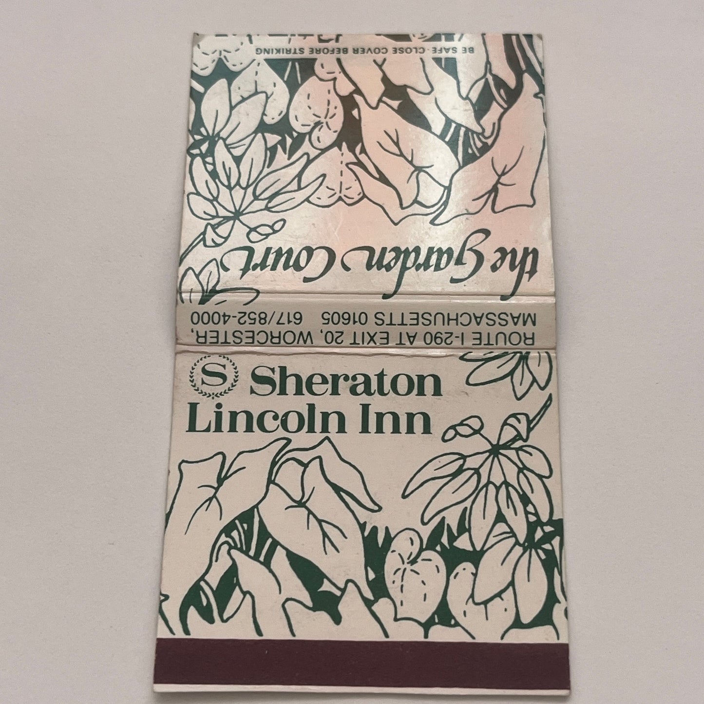 Sheraton Lincoln Inn Garden Court Worcester MA Vintage Matchbook Cover TB8-MB2-3