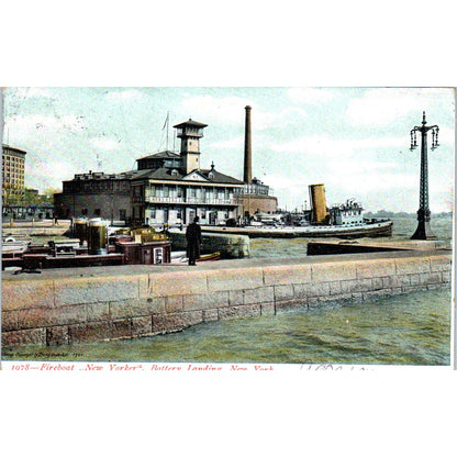 1907 Fireboat New York Battery Landing New York Original Postcard PC10