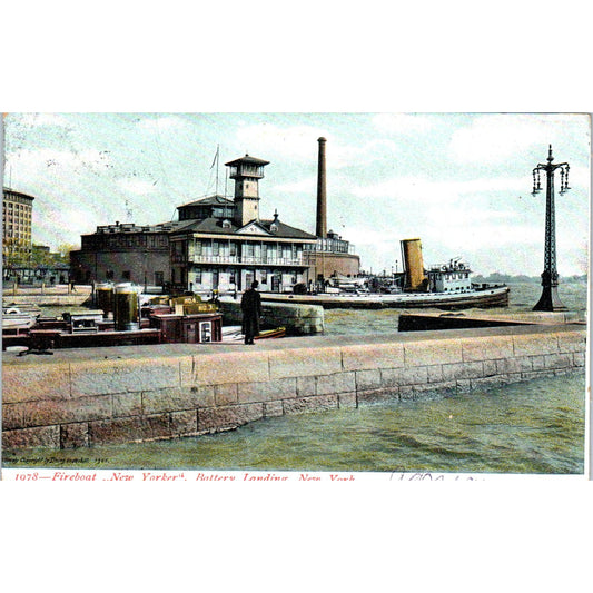 1907 Fireboat New York Battery Landing New York Original Postcard PC10