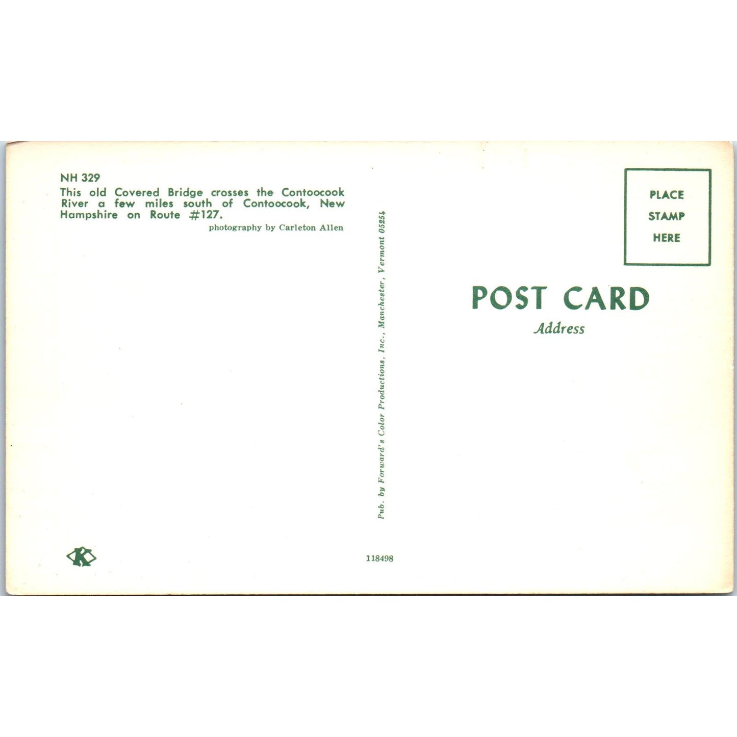 Contoocook River Bridge New Hampshire Vintage Covered Bridge Postcard PC15