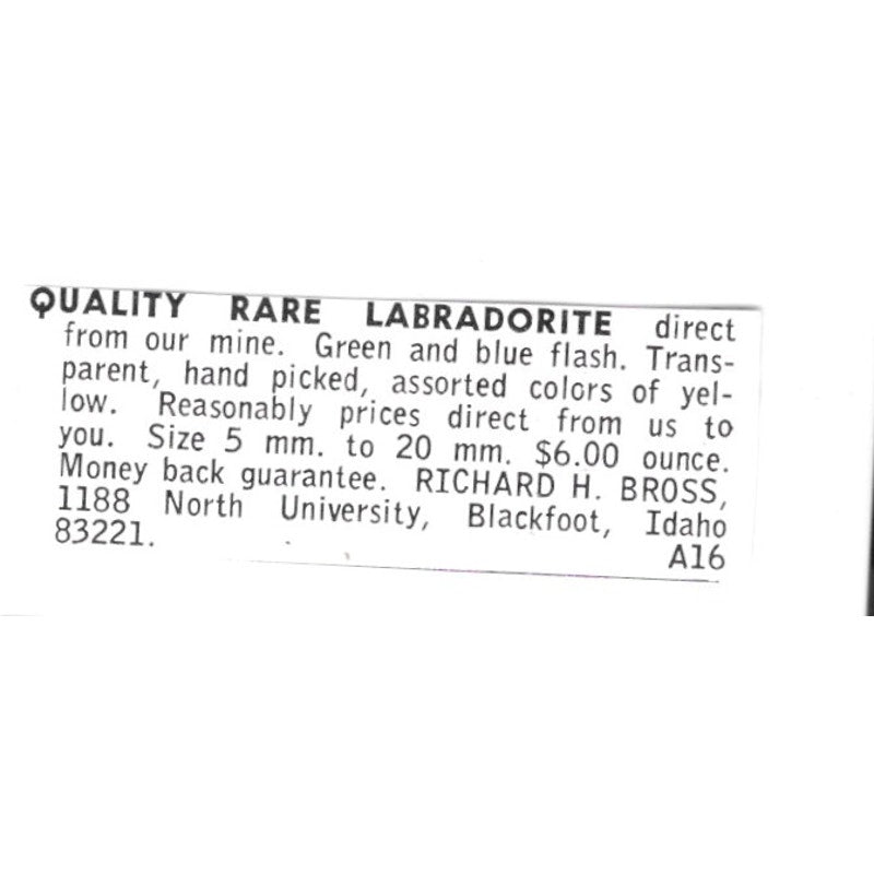 Richard H Bross Labradorite Blackfoot Idaho 1972 Ad AF8-S15