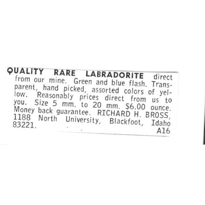 Richard H Bross Labradorite Blackfoot Idaho 1972 Ad AF8-S15