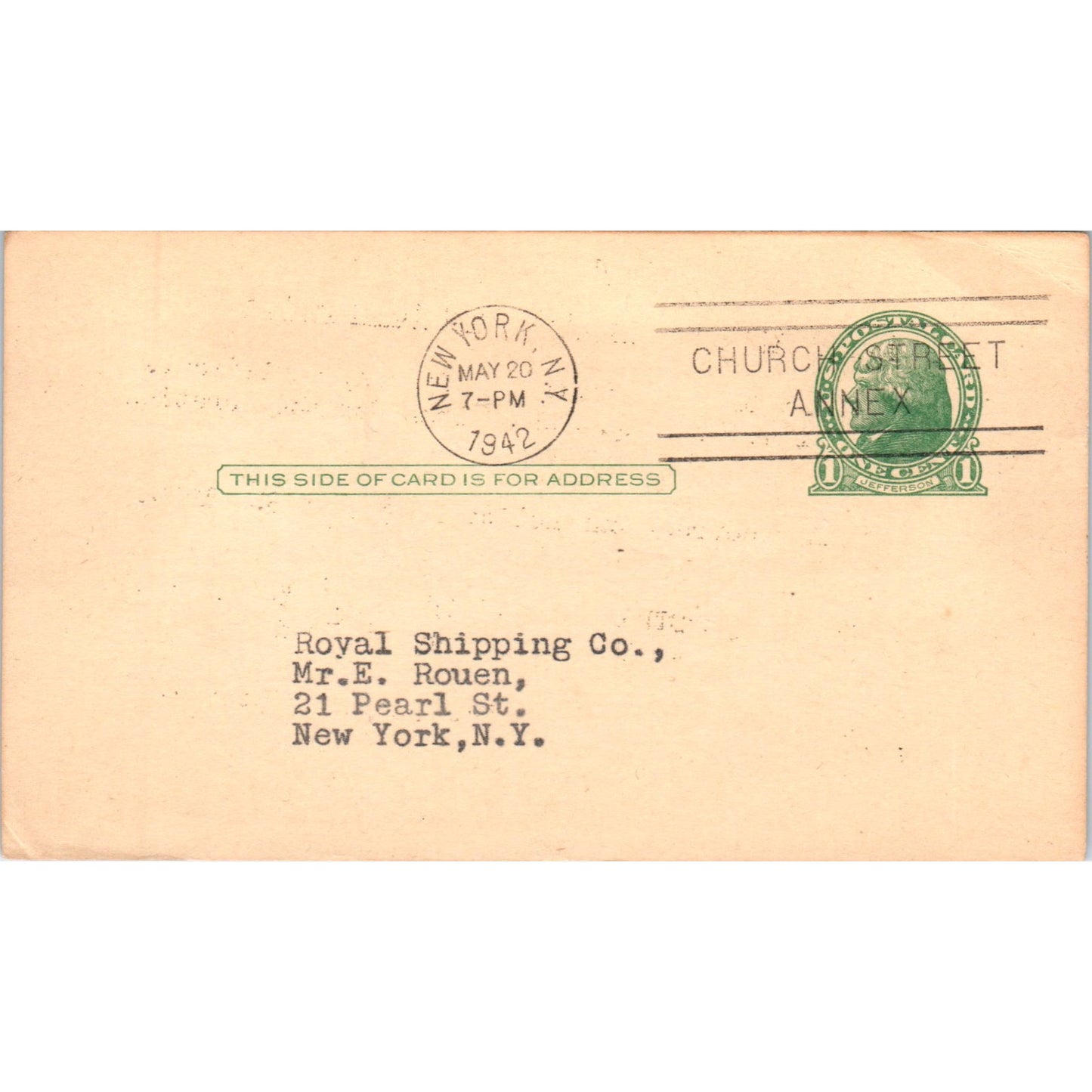 1939 Commerce & Industry Association of New York Origin Postal Mailing Card PE7