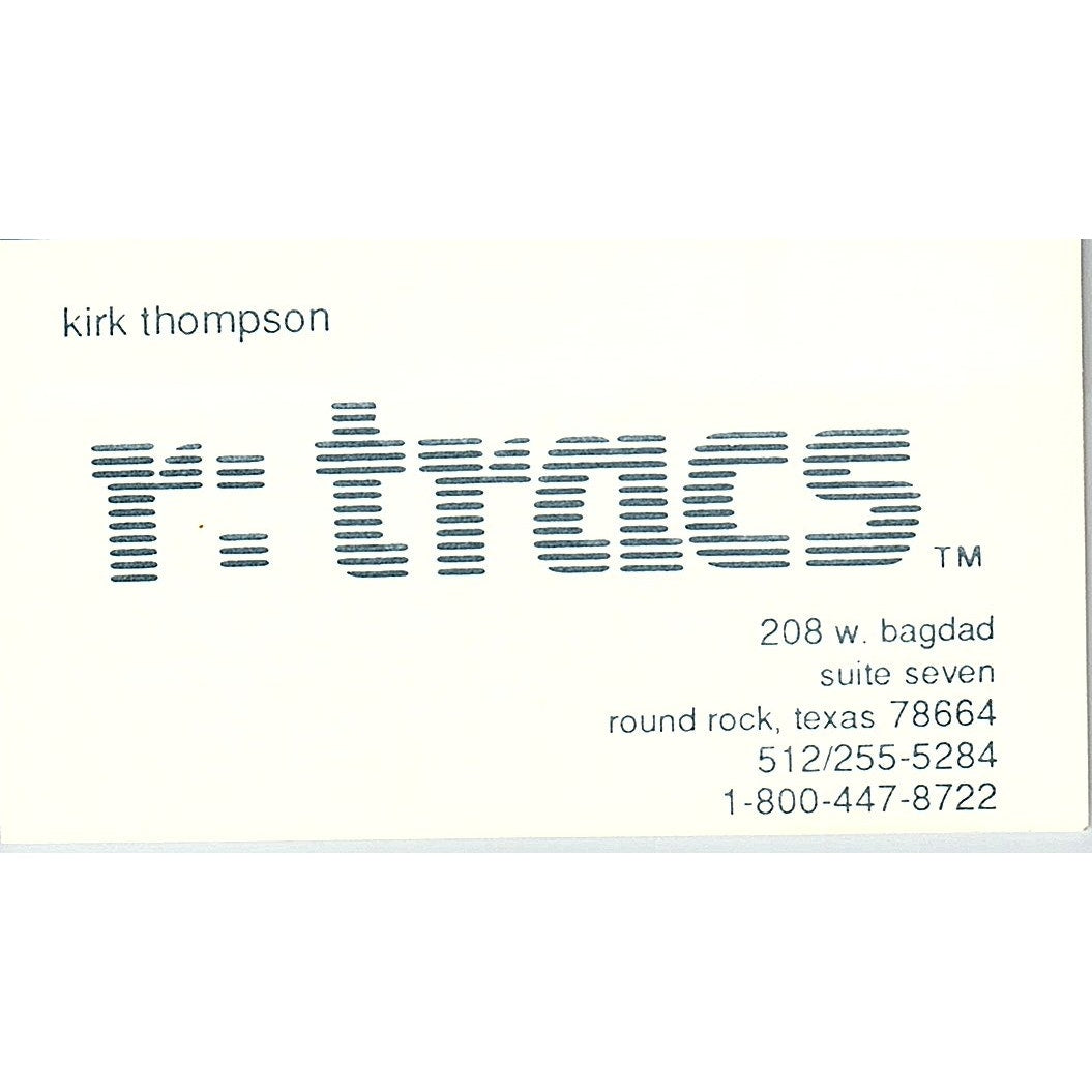 Kirk Thompson R:Tracs Round Rock TX Vintage Business Card SC9-B1
