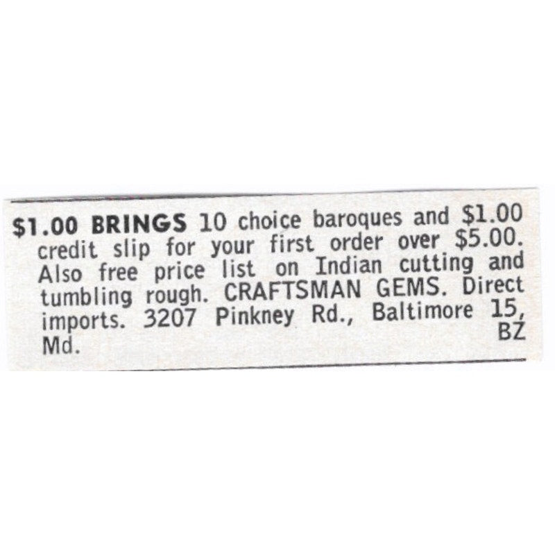 Craftsman Gems Direct Imports Baltimore MD 1964 Magazine Ad AB6-LJS7