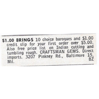 Craftsman Gems Direct Imports Baltimore MD 1964 Magazine Ad AB6-LJS7