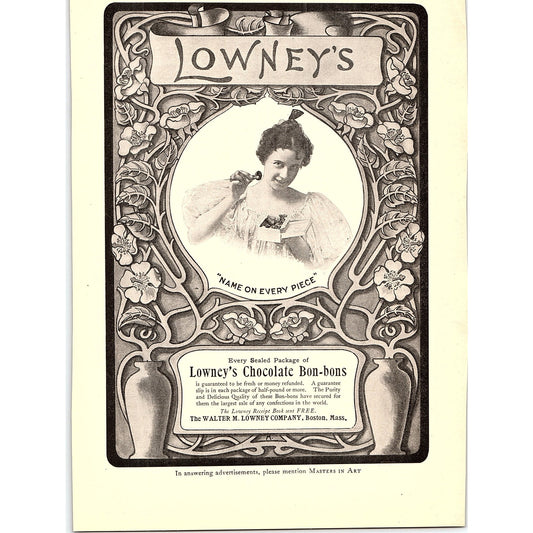 Lowney's Chocolate Bon-Bons Walter M Lowney Co Boston - 1904 Ad AF5-1