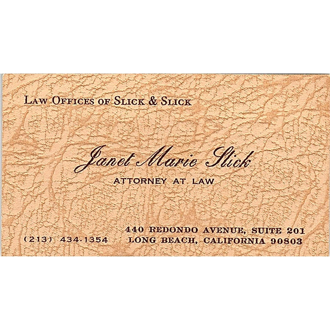 Janet Marie Slick Attorney Long Beach CA Vintage Business Card SE3-B12