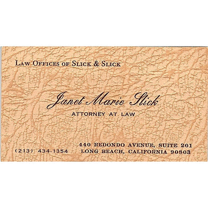 Janet Marie Slick Attorney Long Beach CA Vintage Business Card SE3-B12