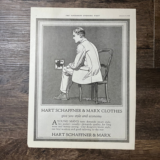 1924 Hart Schaffner & Marx Clothes Vintage Magazine Ad 11x14 V9