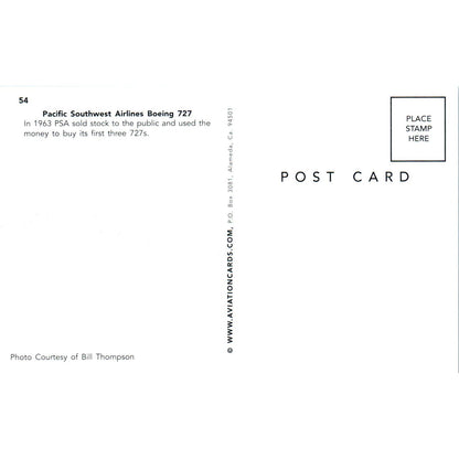 Pacific Southwest Airlines Boeing 727 Vintage Postcard PC1