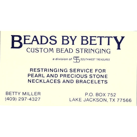 Beads By Betty Betty Miller Lake Jackson TX, Vintage Business Card SB4-B2