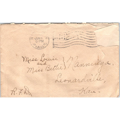 1907 Louie & Bettie Nanninga Leonardville KS Envelope Postal Cover AF1-RR4
