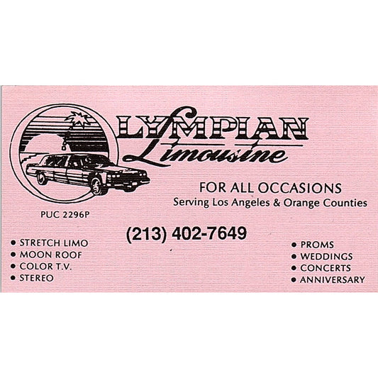 Lympian Limousine For All Occasions Los Angeles Vintage Business Card SB4-B5