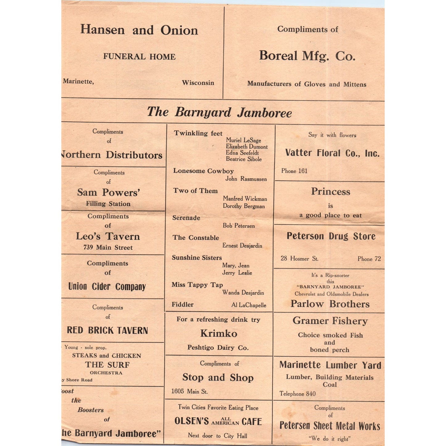 1930s Marinette Wisconsin Lions Barnyard Jamboree Program AE5